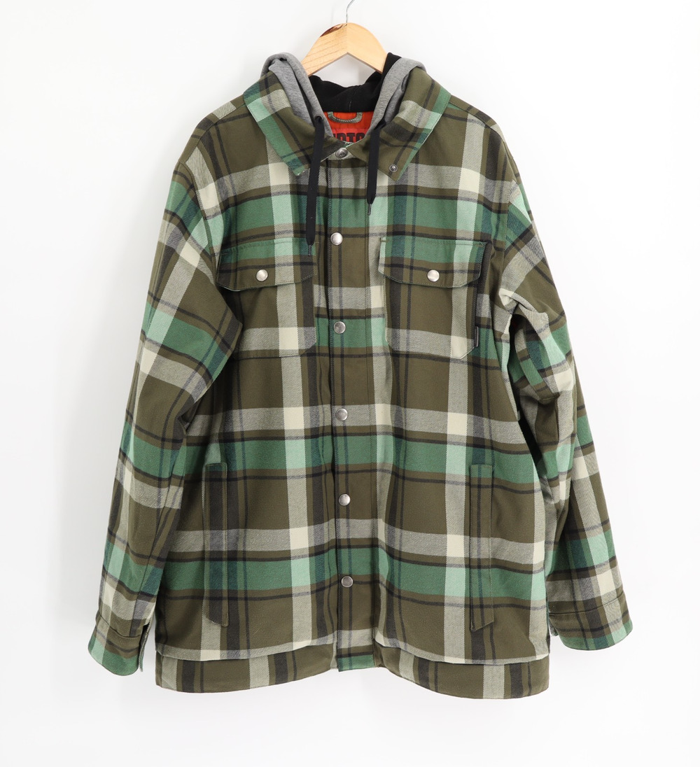 Burton Men's Sz XL MB Hackett Dryride Green Plaid Hooded Snowboard Jacket